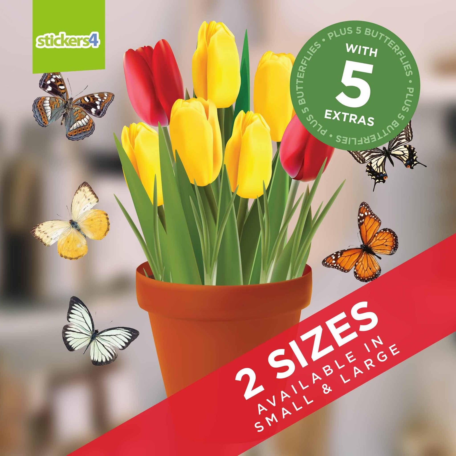 Tulips in a Pot Window Cling Sticker Seasonal Window Display