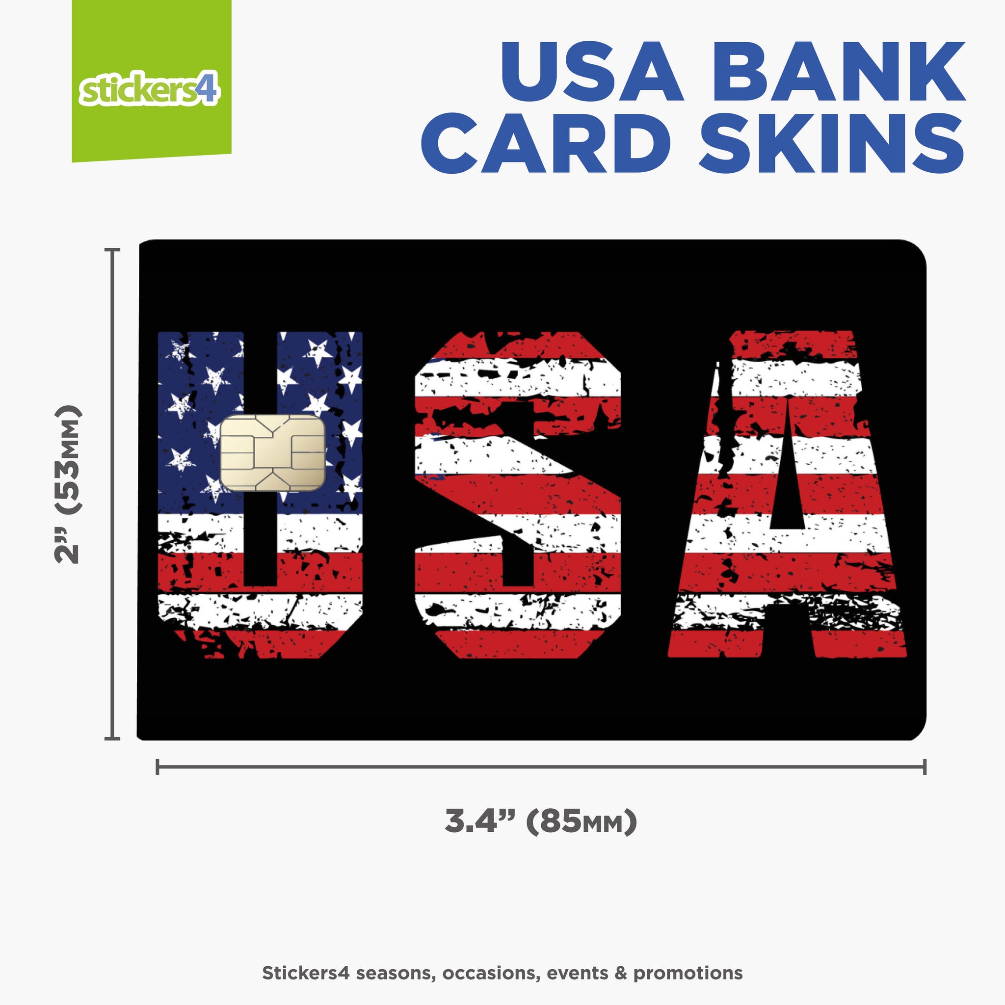 USA Card Credit Card Stickers Pack of 4 | Patriotic Skins