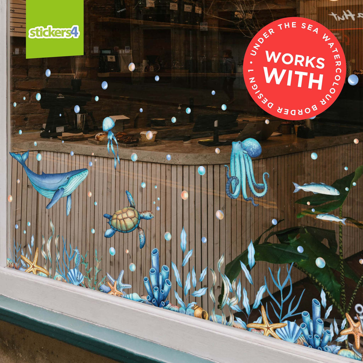 Under The Sea Watercolour Border Window Sticker Design 2