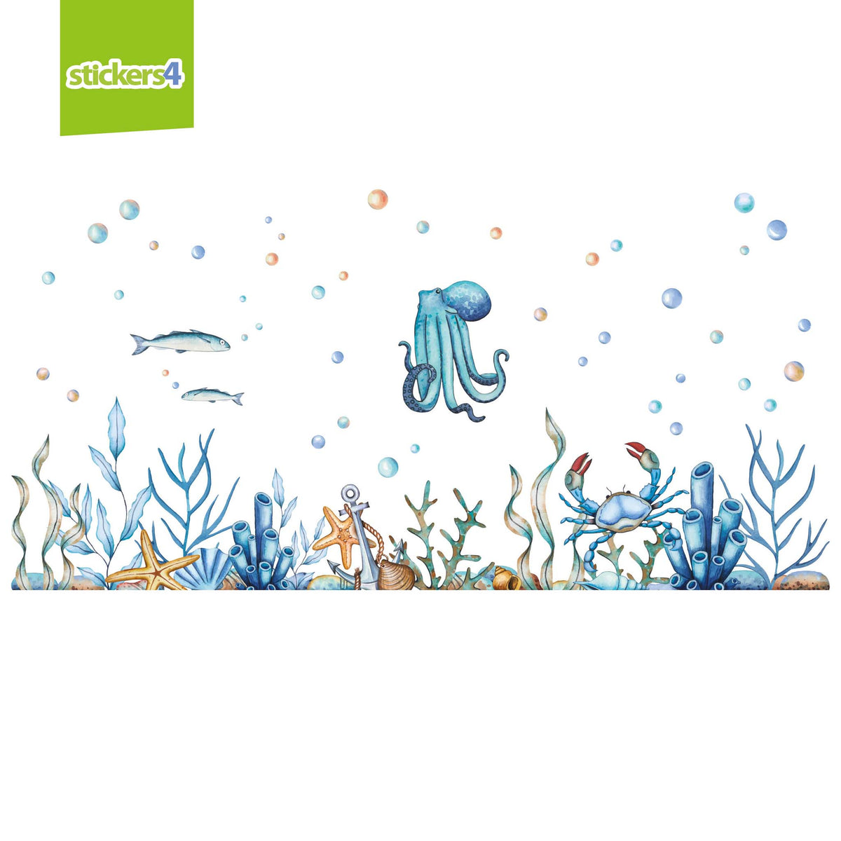 Under The Sea Watercolour Border Window Sticker Design 2