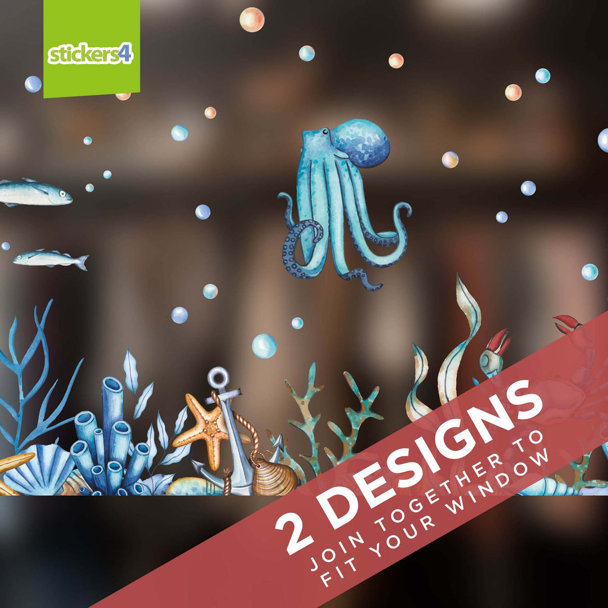 Under The Sea Watercolour Border Window Sticker Design 2