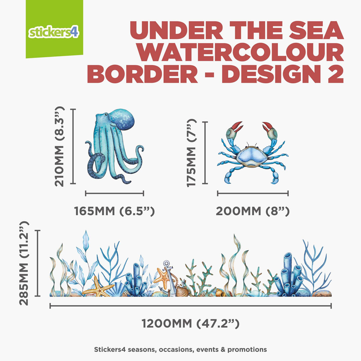 Under The Sea Watercolour Border Window Sticker Design 2