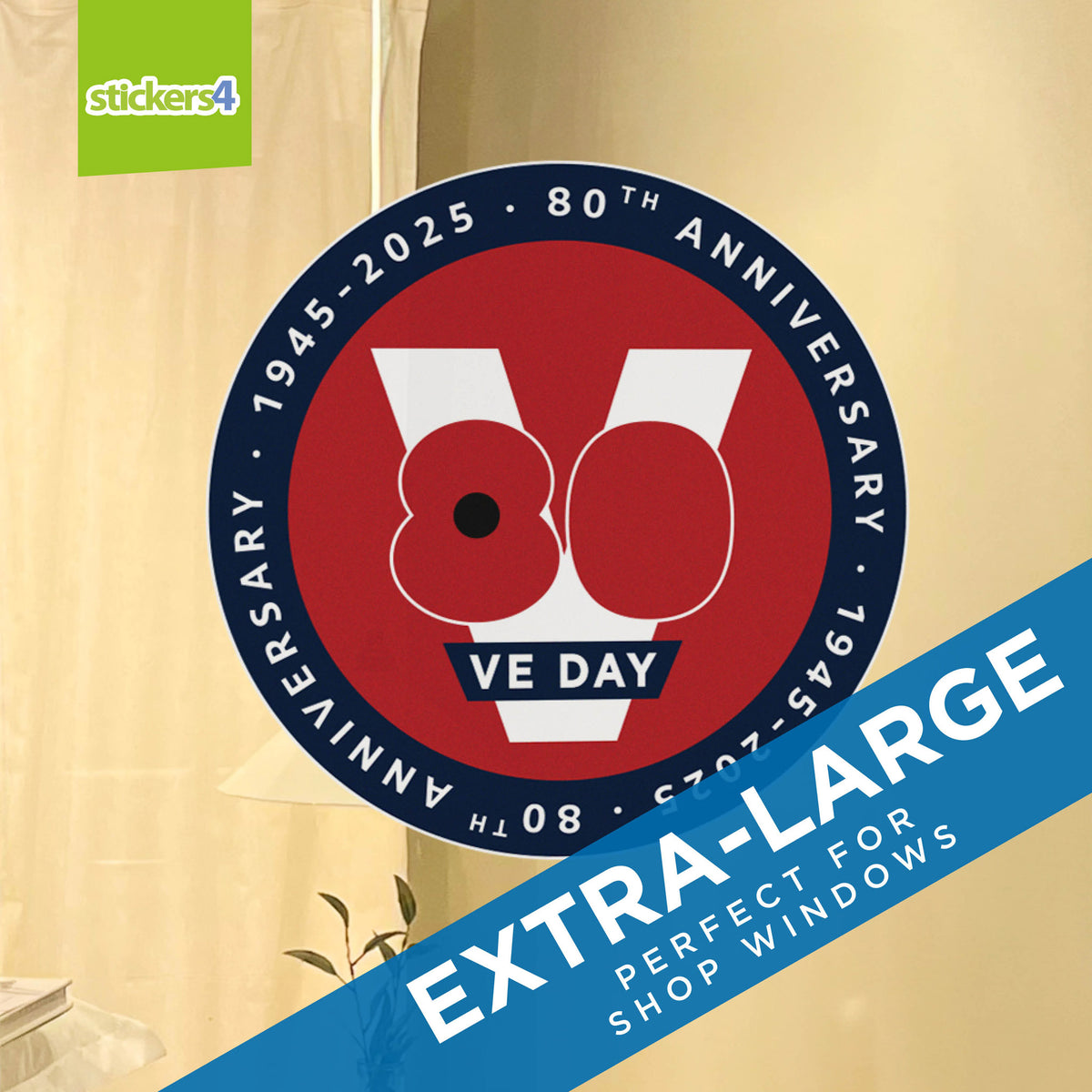 VE Day 80 Poppy Roundel Window Sticker