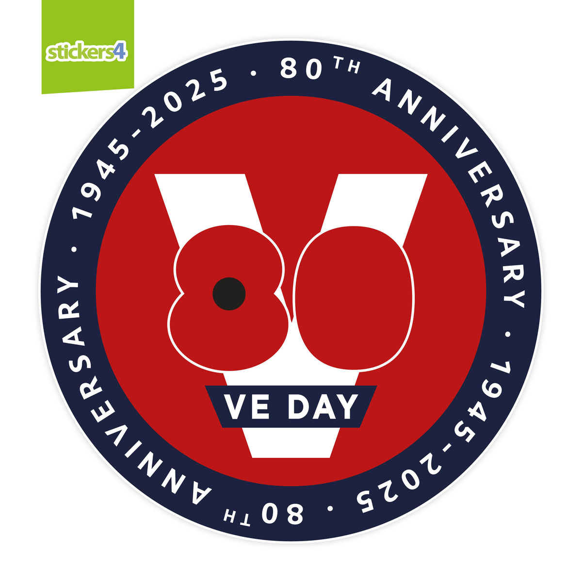 VE Day 80 Poppy Roundel Window Sticker