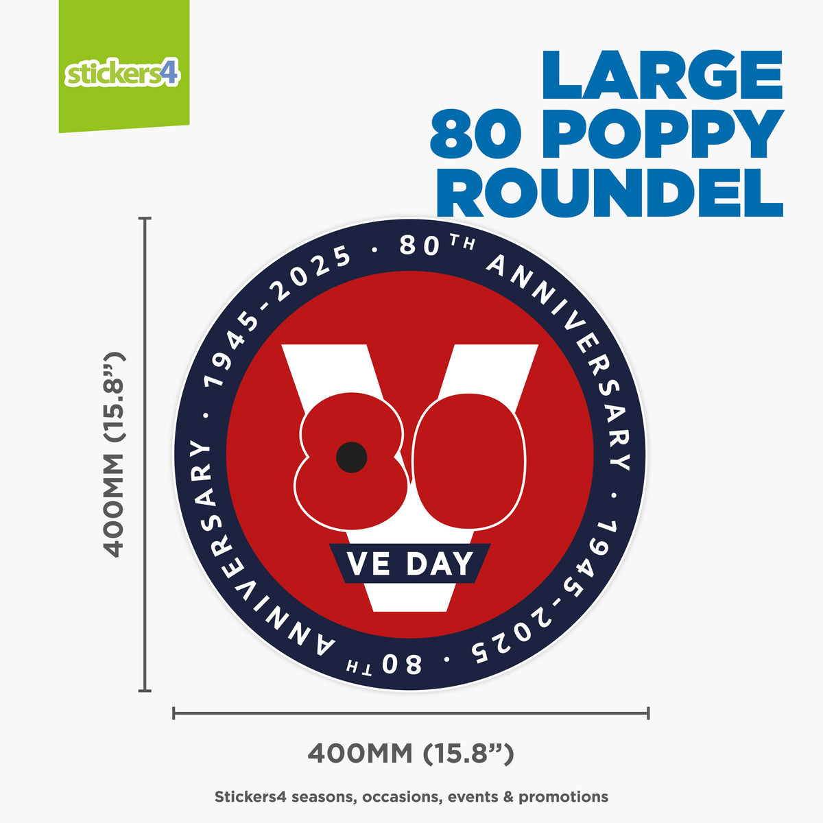 VE Day 80 Poppy Roundel Window Sticker