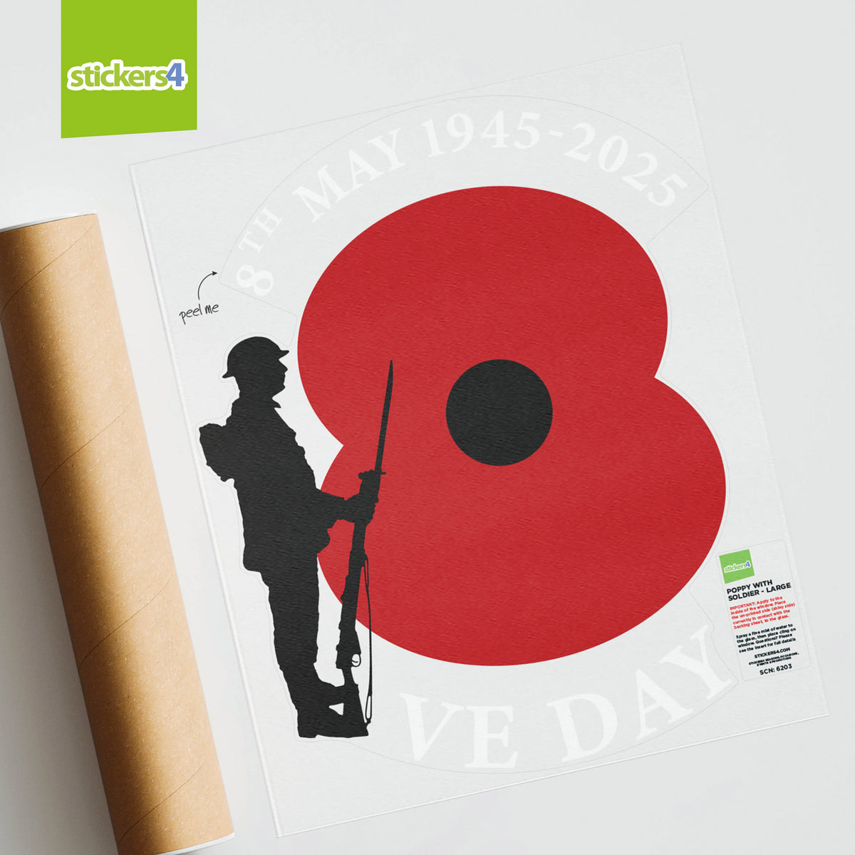 VE Day Poppy with Soldier Roundel Window Sticker