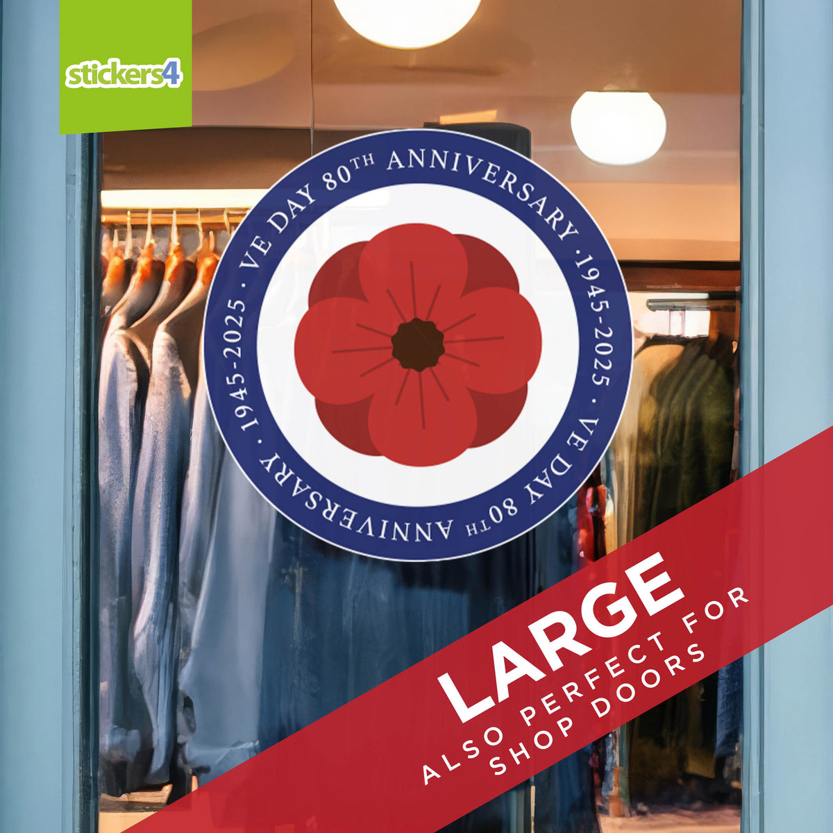 VE Day Single Poppy Roundel Window Sticker