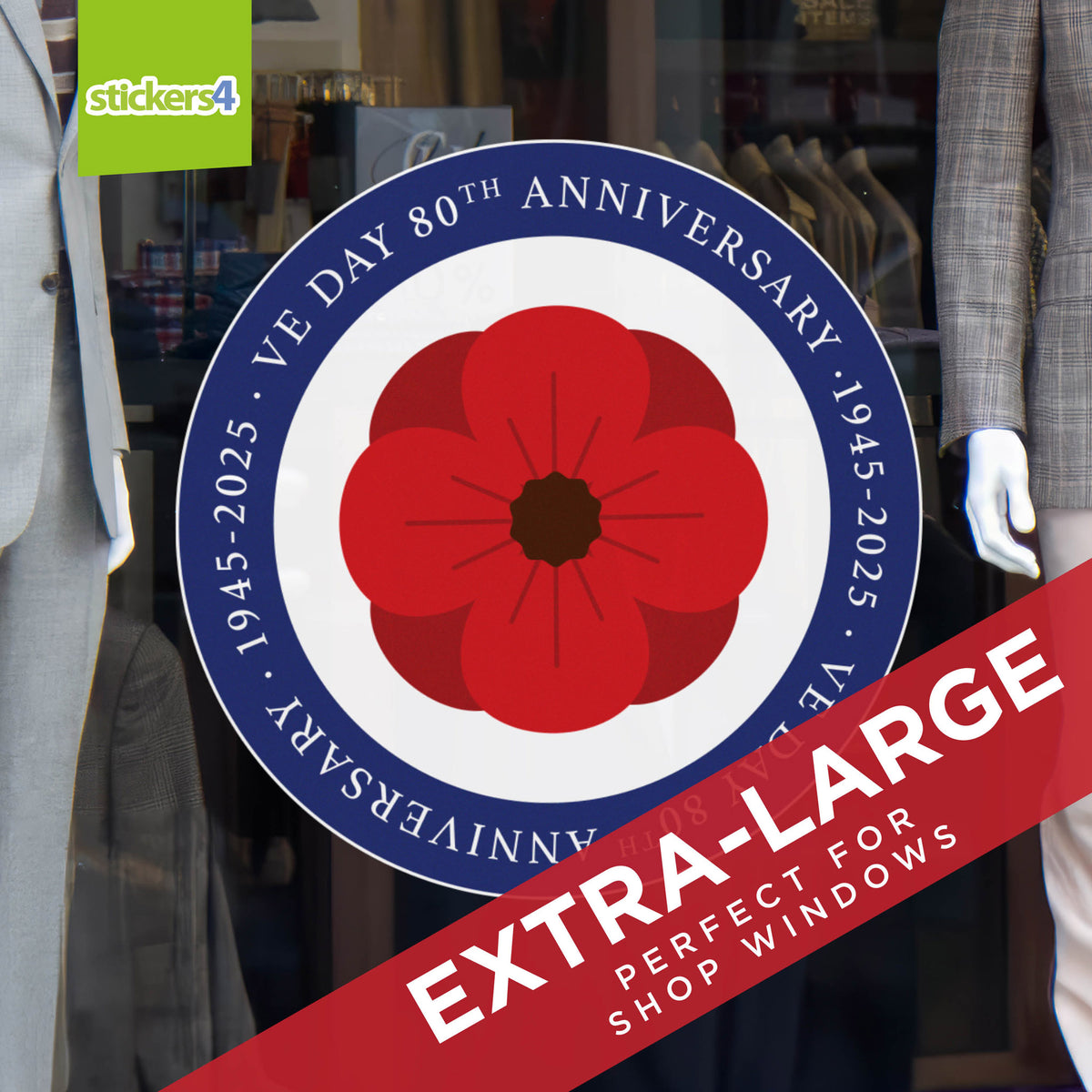 VE Day Single Poppy Roundel Window Sticker