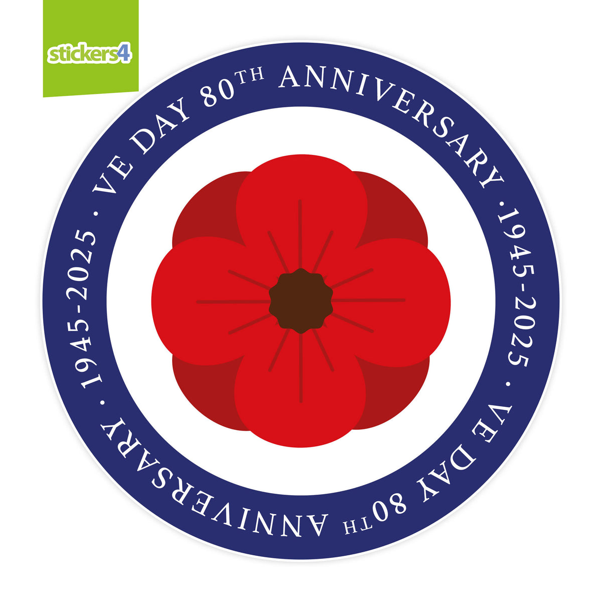 VE Day Single Poppy Roundel Window Sticker