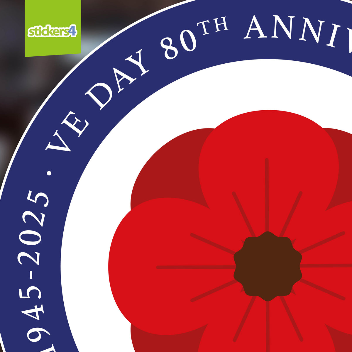 VE Day Single Poppy Roundel Window Sticker