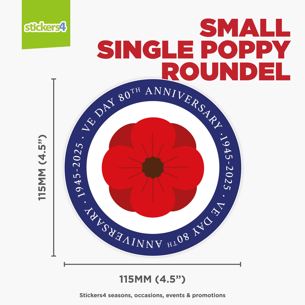 VE Day Single Poppy Roundel Window Sticker