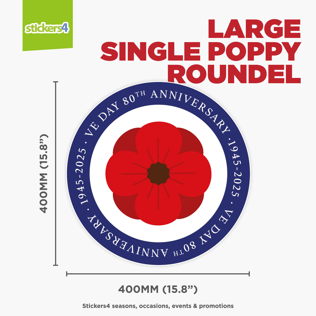 VE Day Single Poppy Roundel Window Sticker