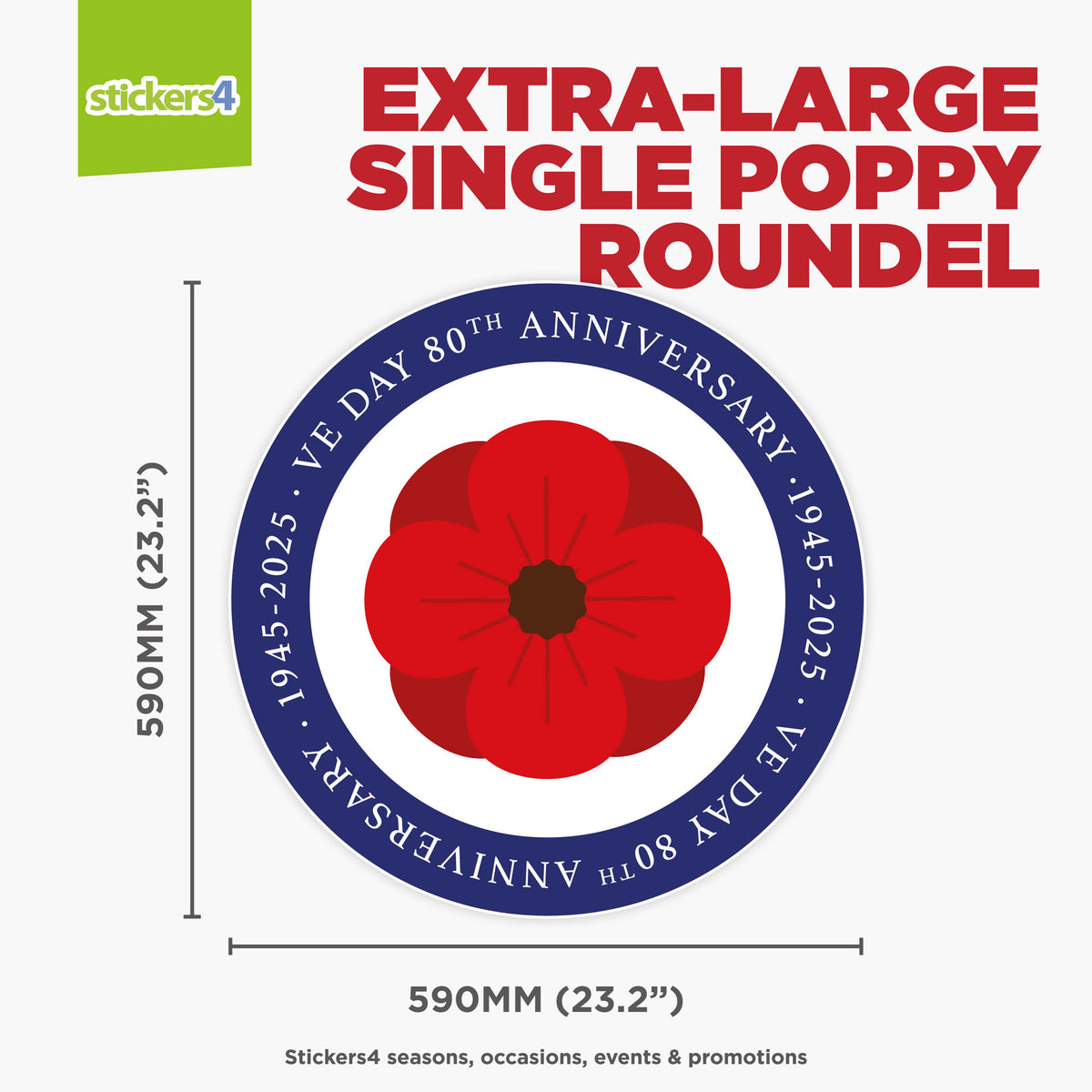 VE Day Single Poppy Roundel Window Sticker