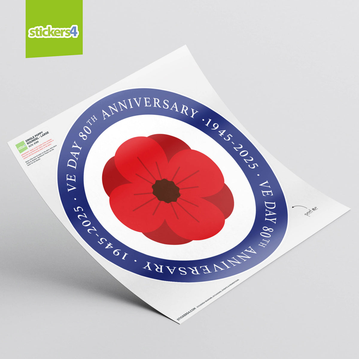 VE Day Single Poppy Roundel Window Sticker