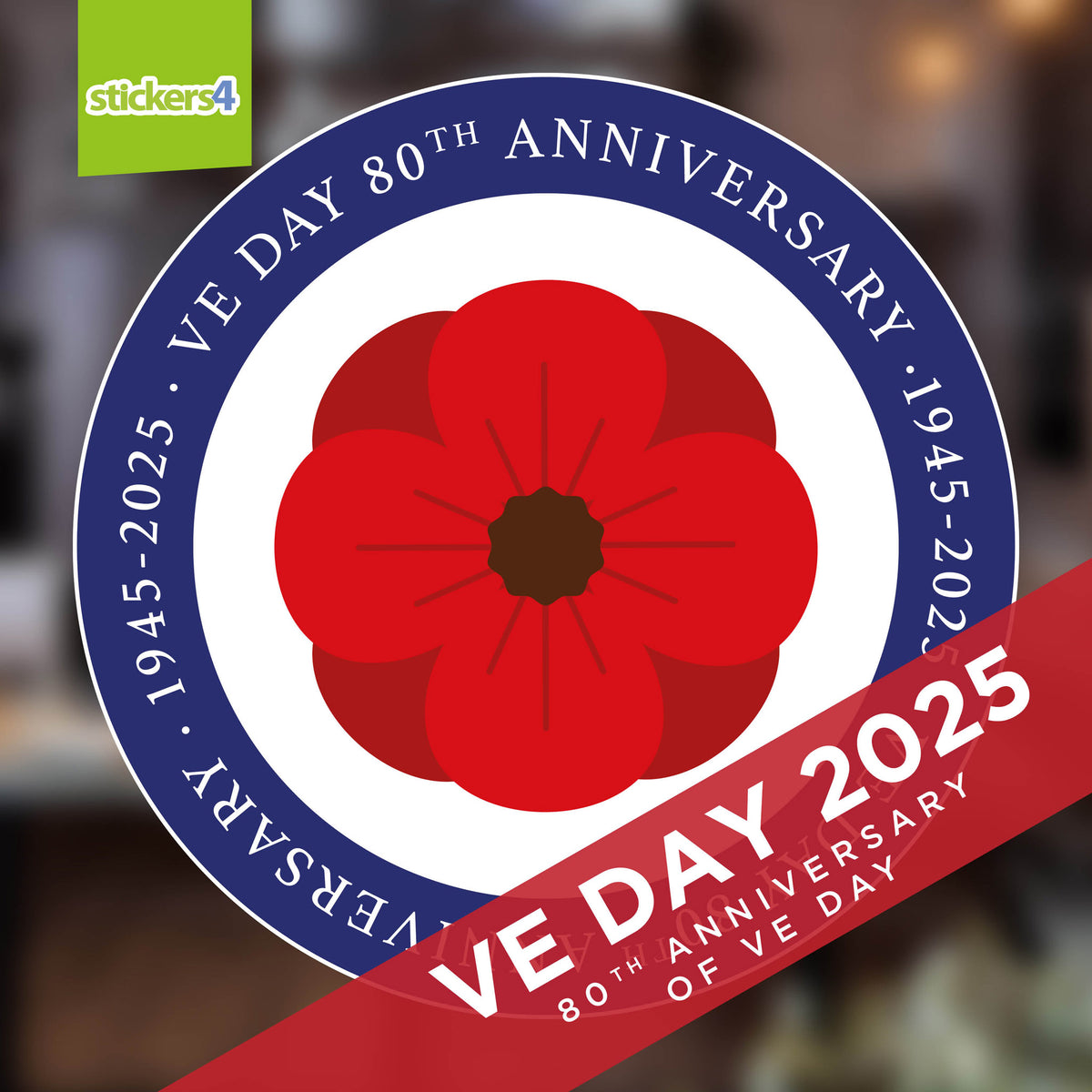 VE Day Single Poppy Roundel Window Sticker