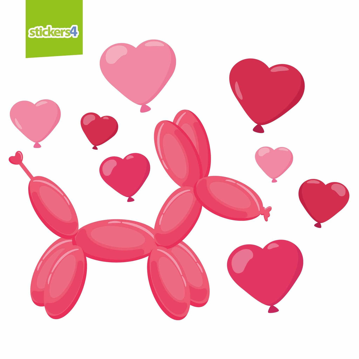 Valentine Balloon Dog and Hearts Window Stickers