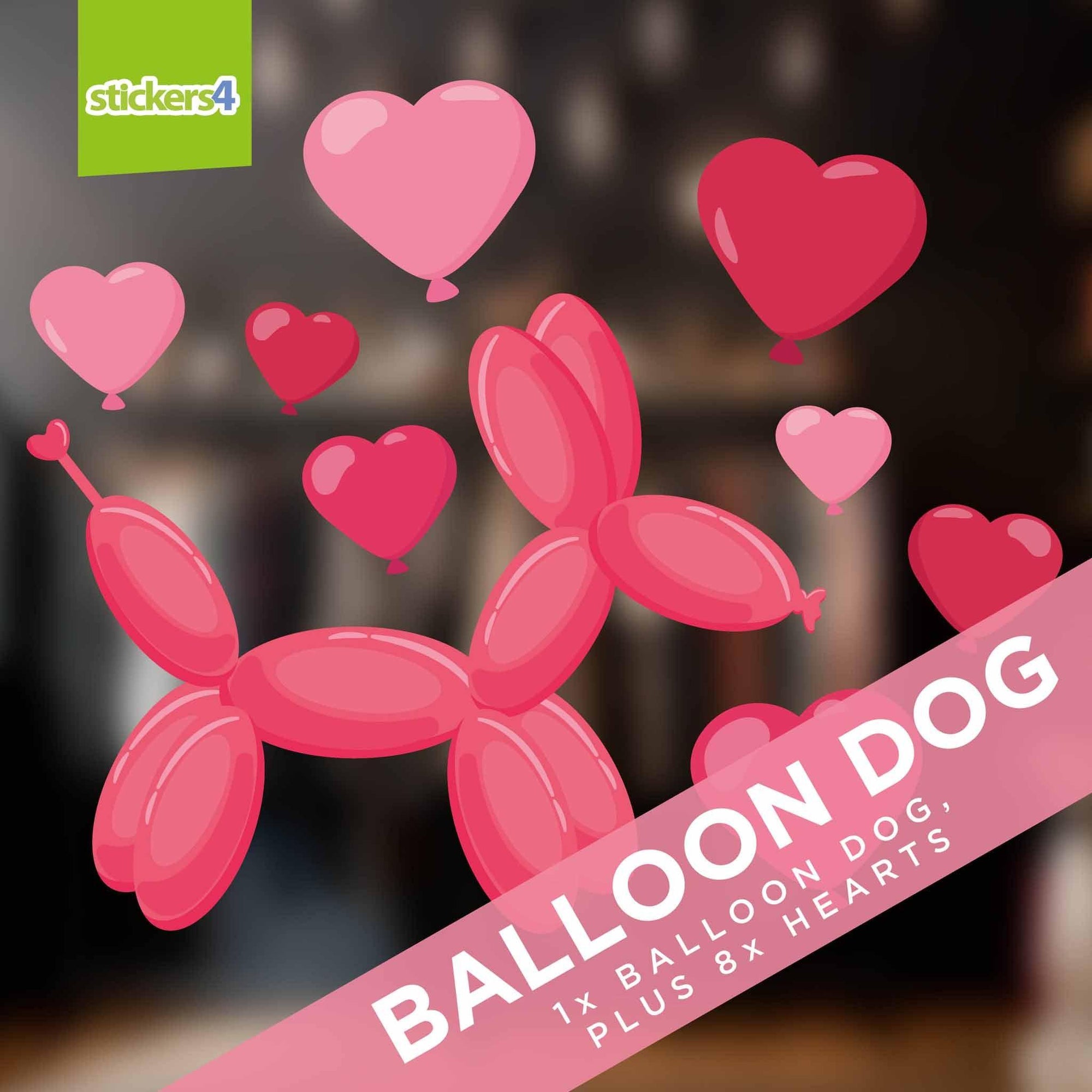 Valentine Balloon Dog and Hearts Window Stickers Valentines Day Window Display
