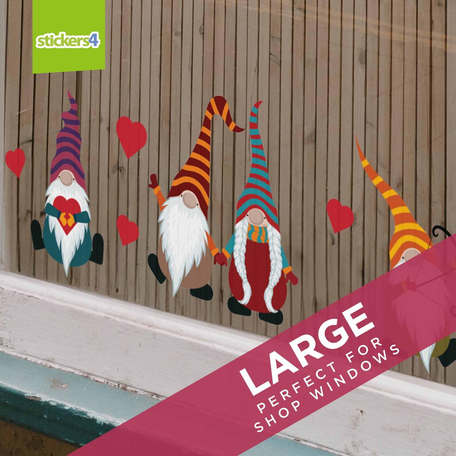 Valentine Gnomes Window Cling Stickers Valentine's Day Display