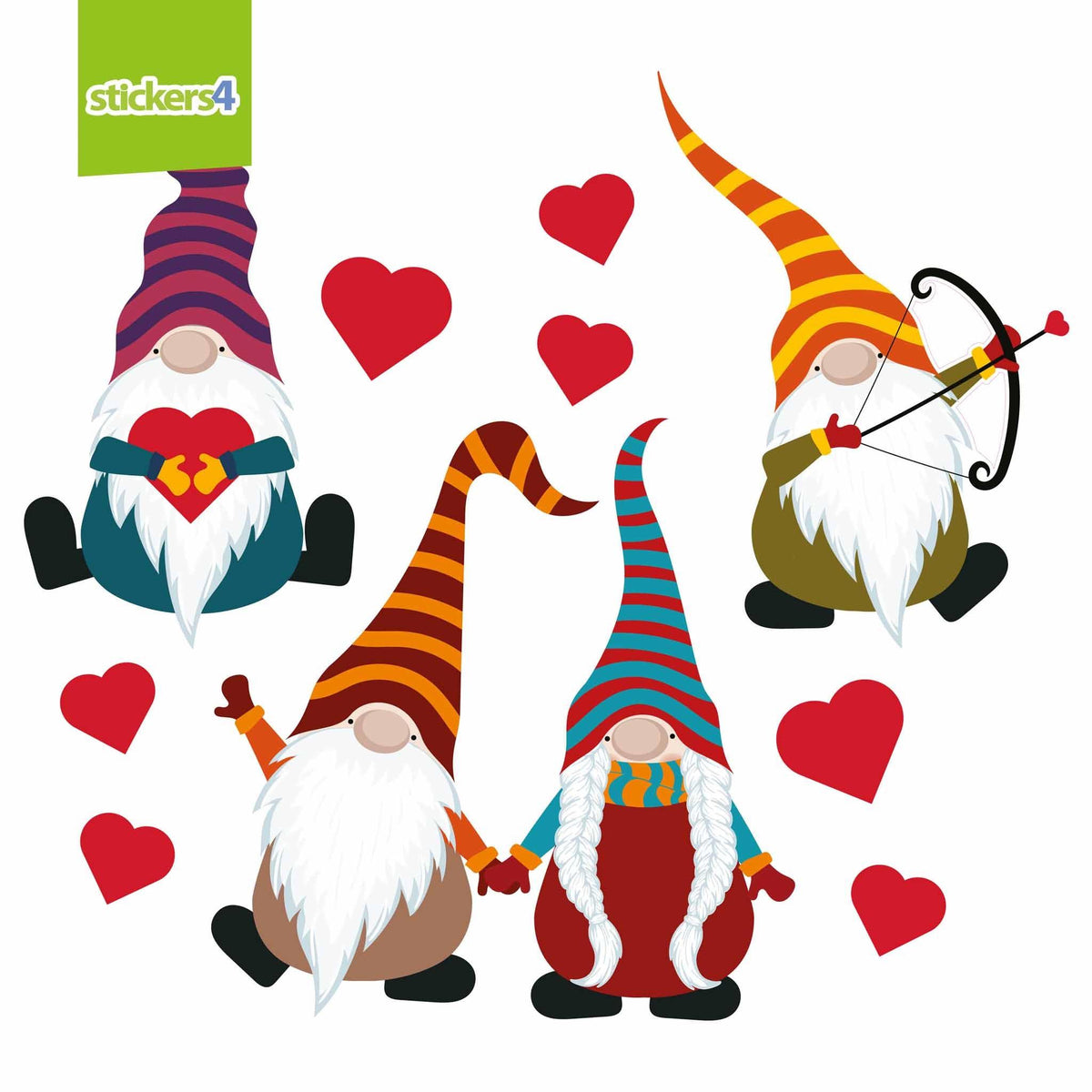 Valentine Gnomes Window Cling Stickers