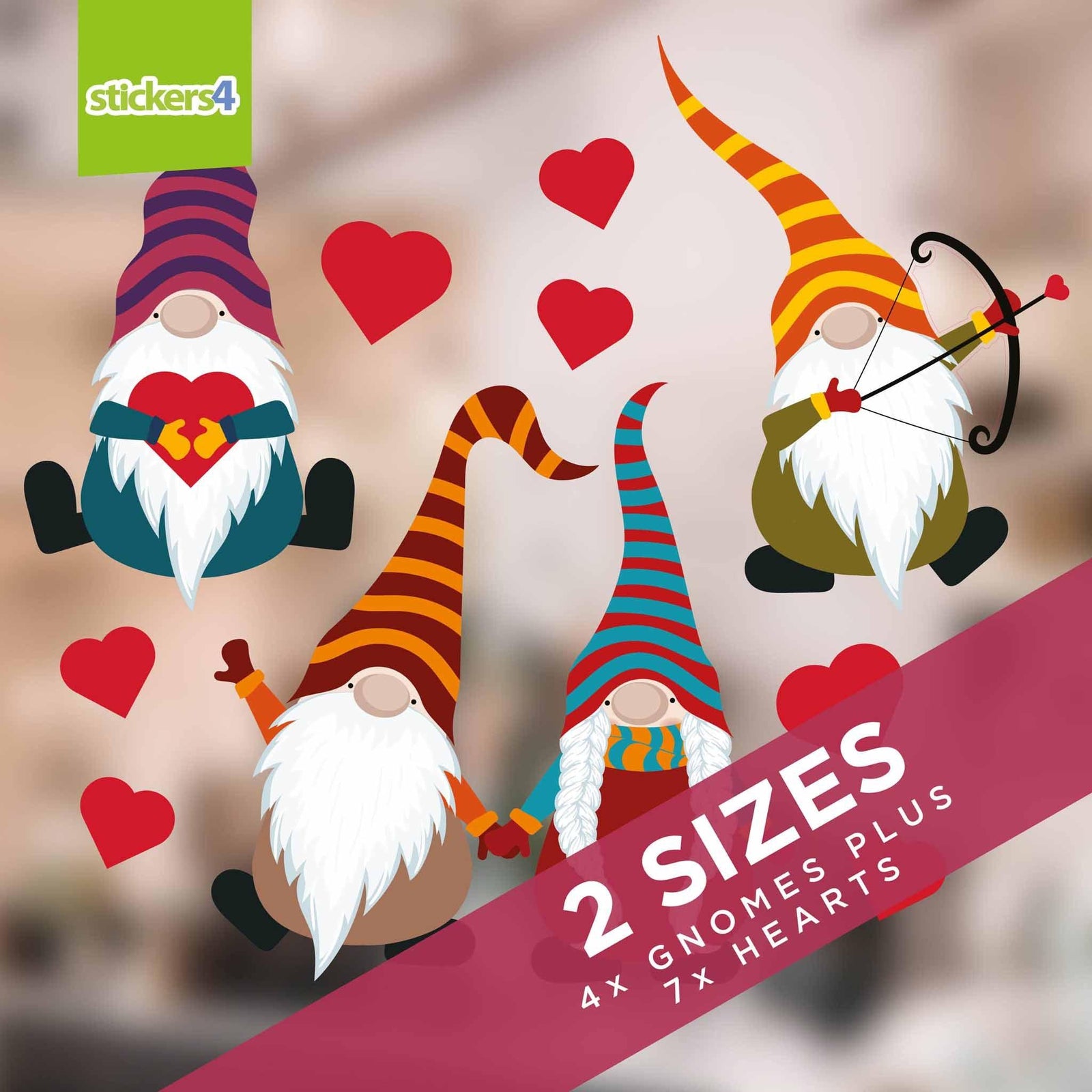 Valentine Gnomes Window Cling Stickers Valentine's Day Display