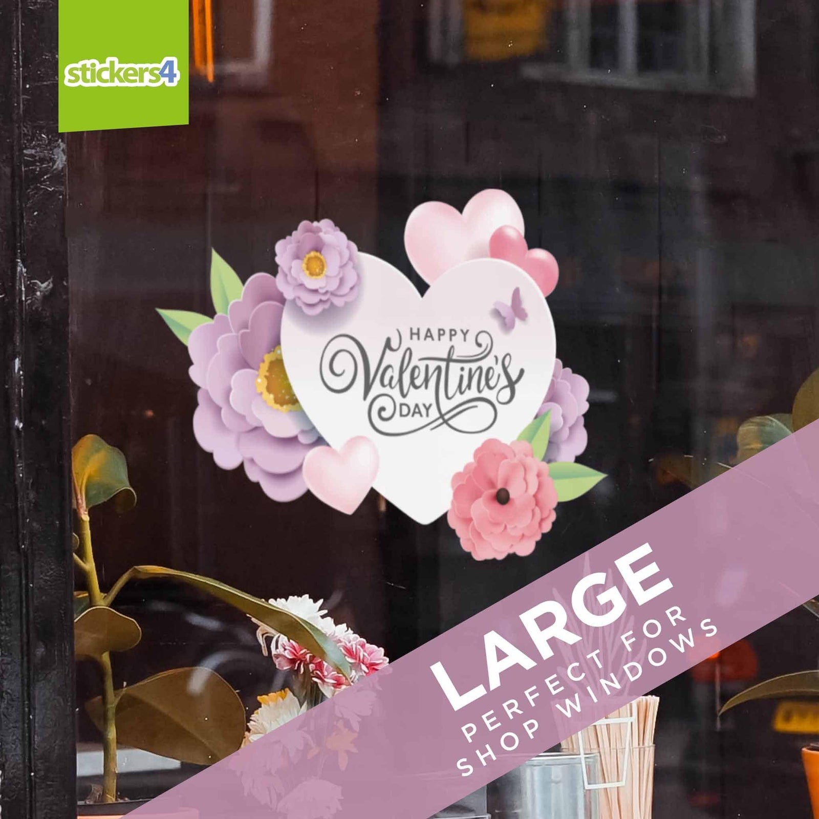 Valentine Pastel Hearts & Flowers Window Clings Valentine's Day Display