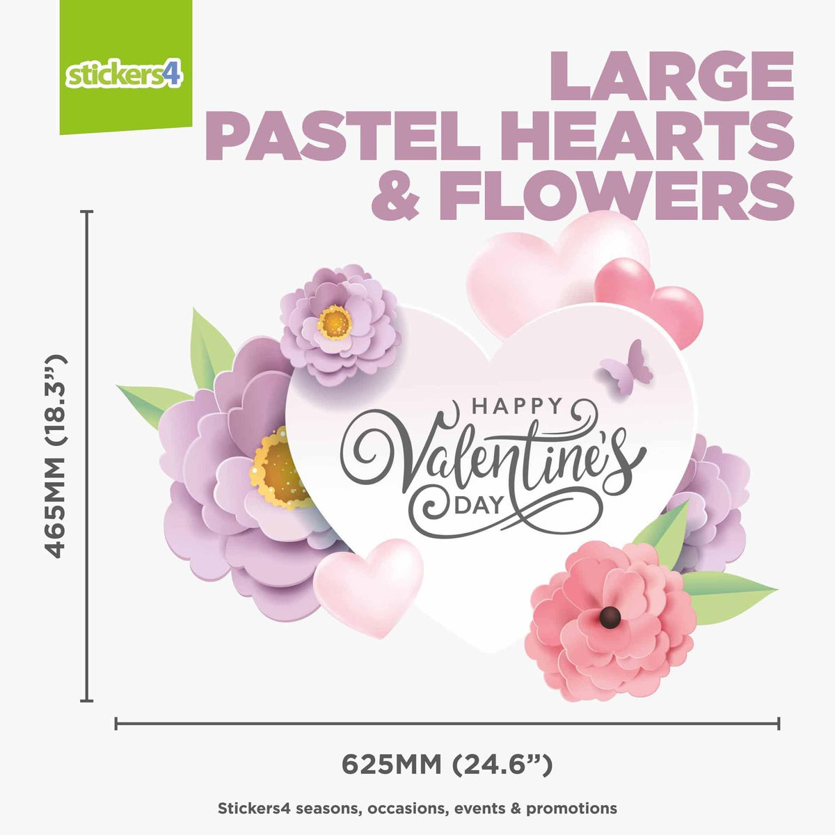 Valentine Pastel Hearts &amp; Flowers Window Clings