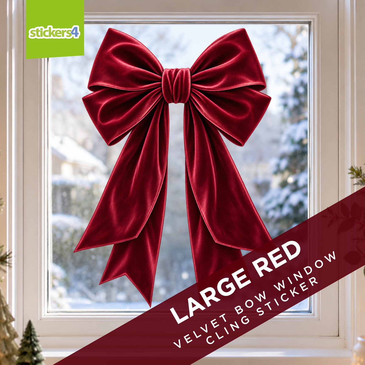 Large red velvet-effect bow Christmas window sticker
