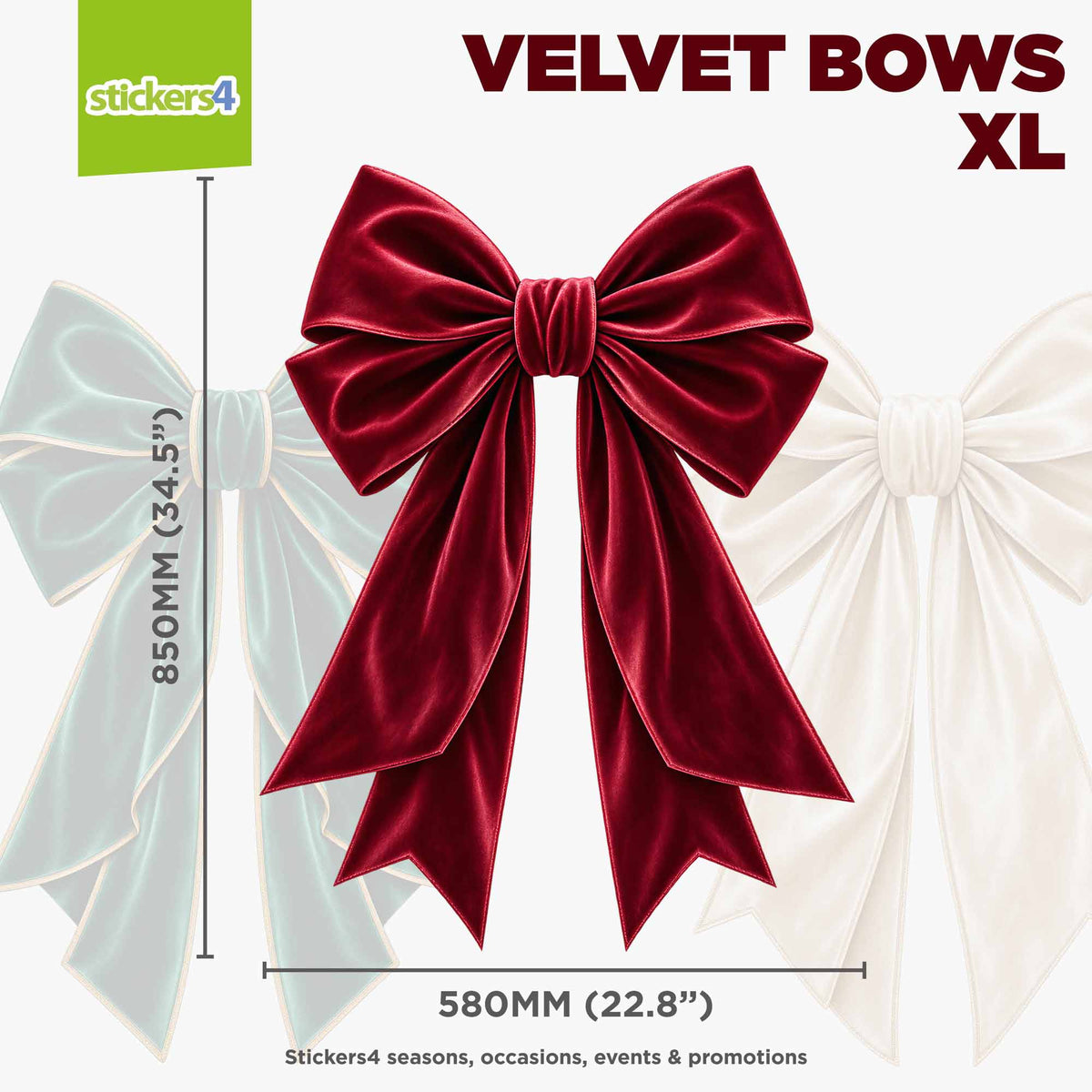 XL red velvet bow window sticker measuring 580 by 850 mm