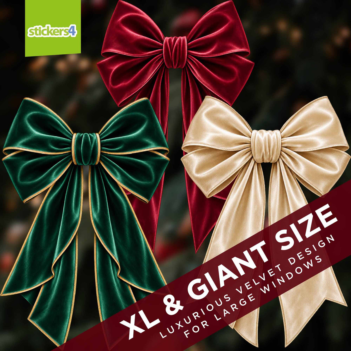 XL & Giant Velvet Bow Christmas Window Stickers