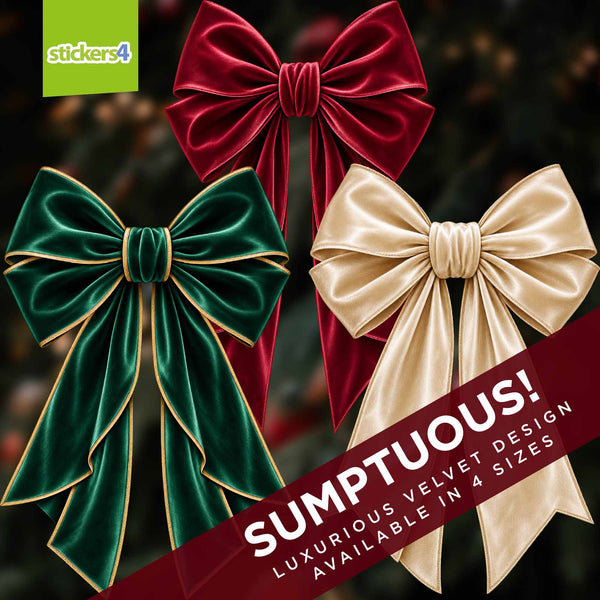 Red, green and champagne velvet-effect bow Christmas window stickers