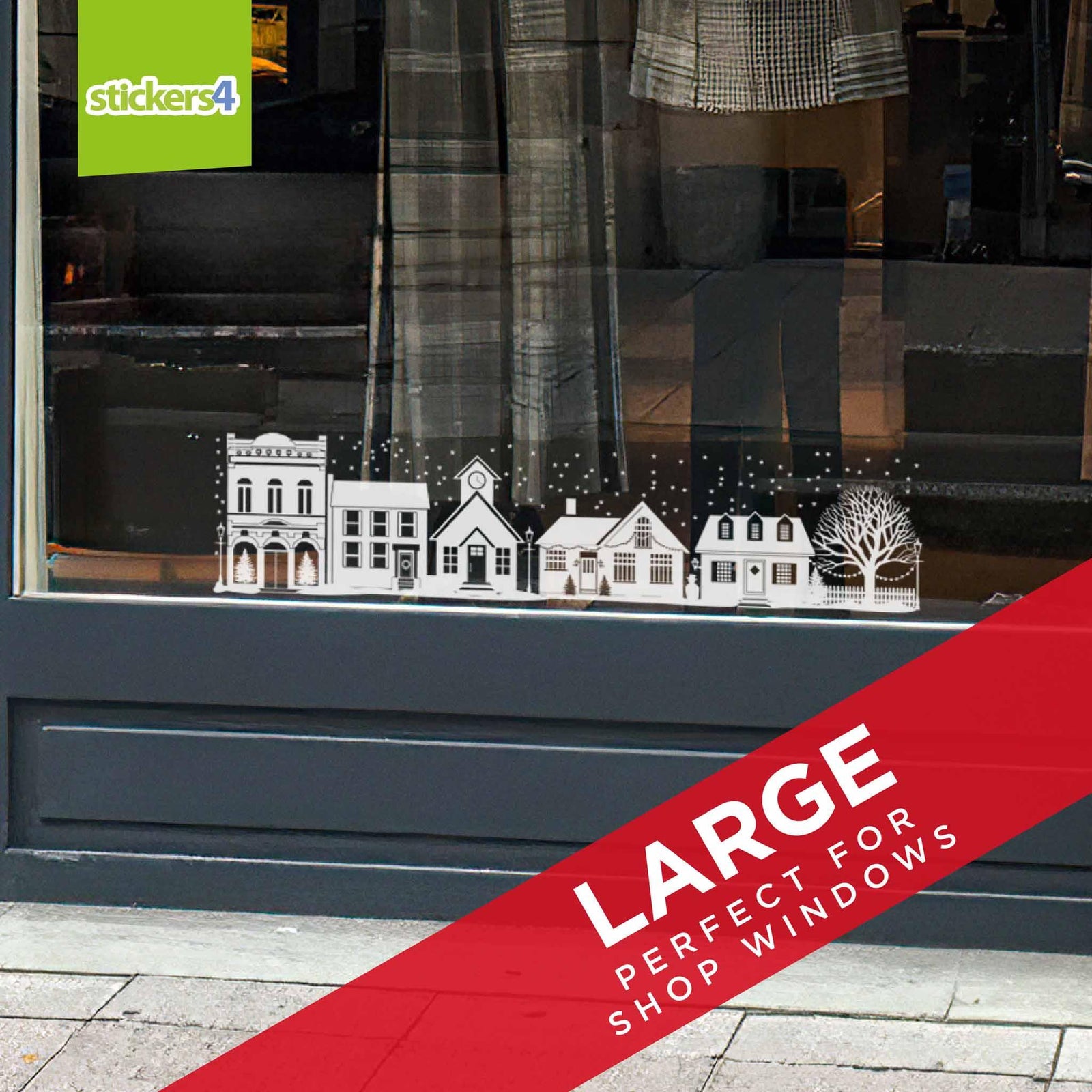 Christmas Village Street Scene Window Sticker Christmas Window Display