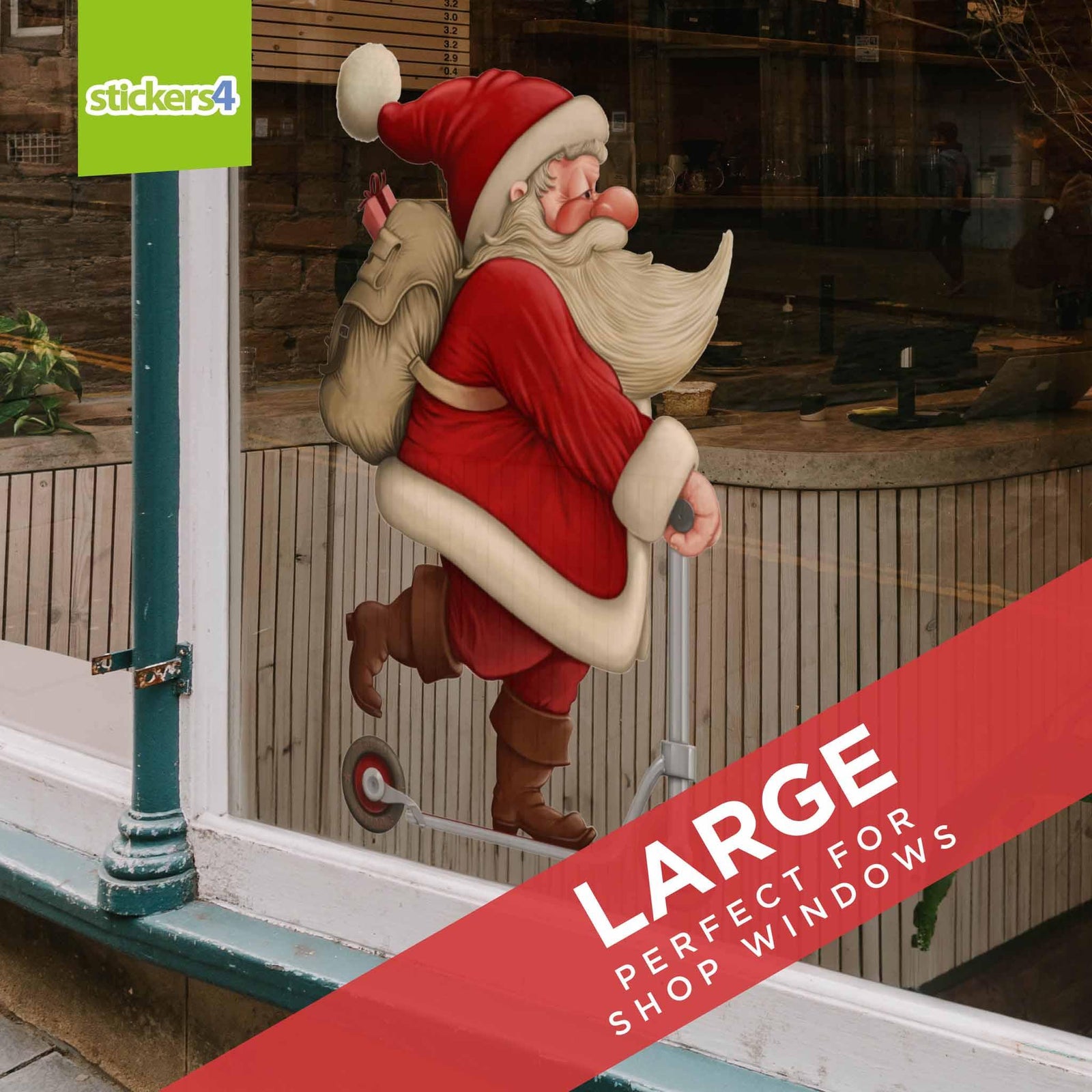 Vintage Scooter Santa Christmas Window Cling Christmas Window Display