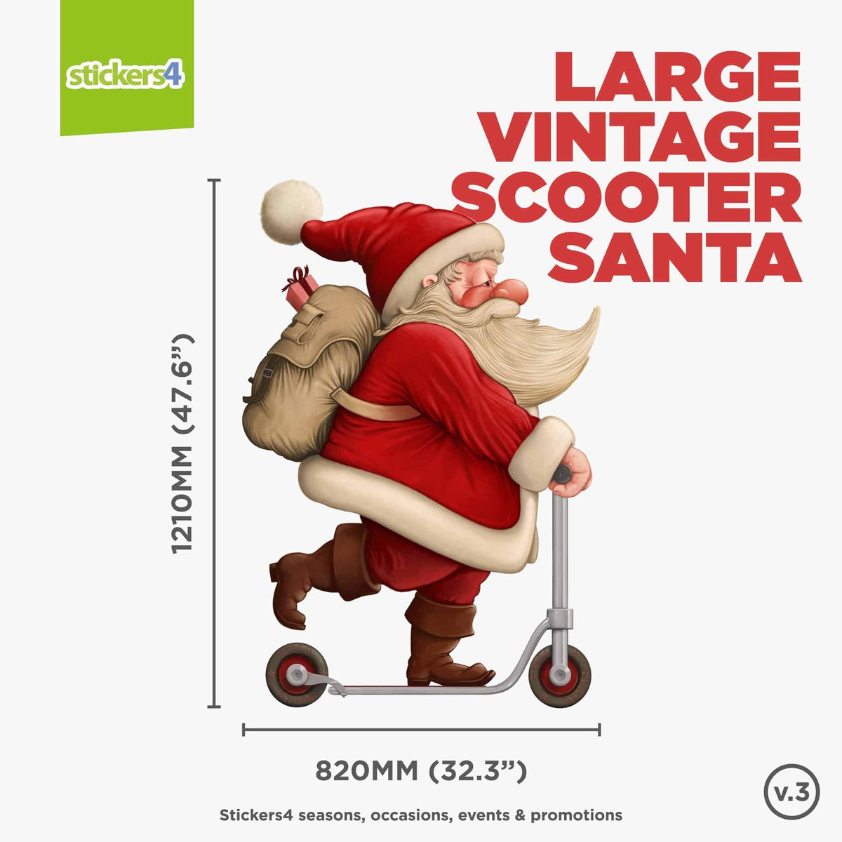 Vintage Scooter Santa Christmas Window Cling