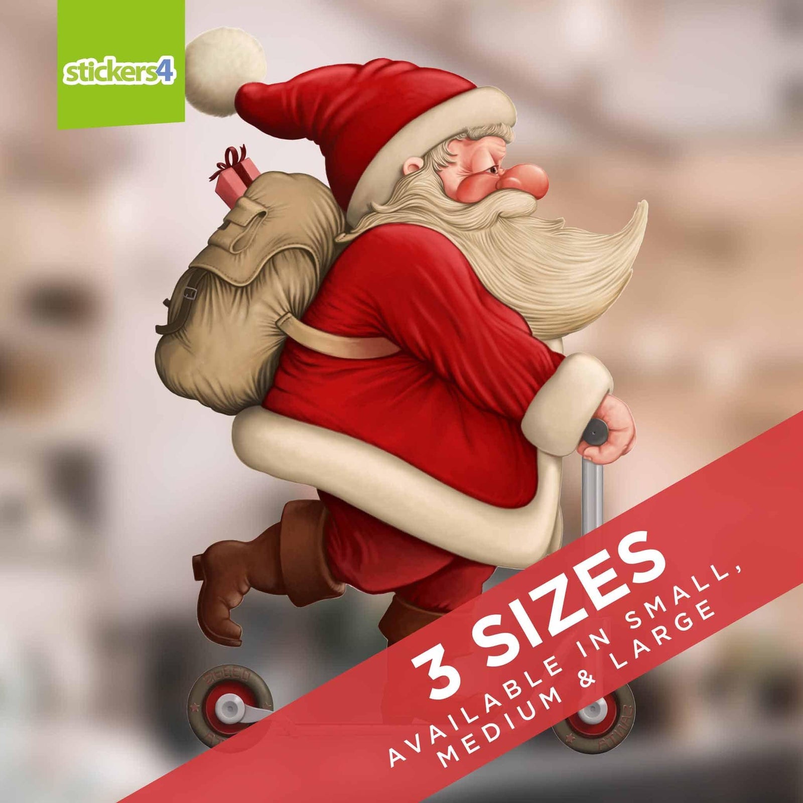 Vintage Scooter Santa Christmas Window Cling Christmas Window Display