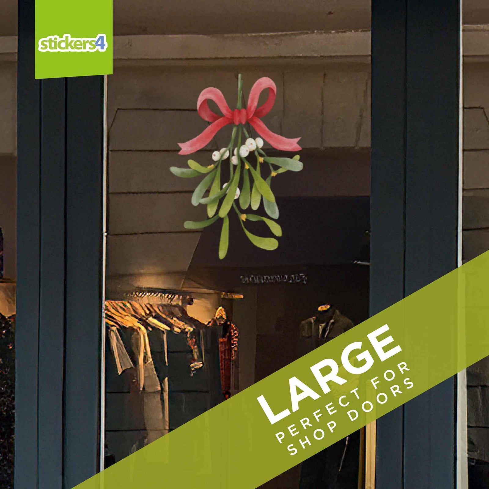 Watercolour Hanging Mistletoe - Christmas Window Cling Christmas Window Display