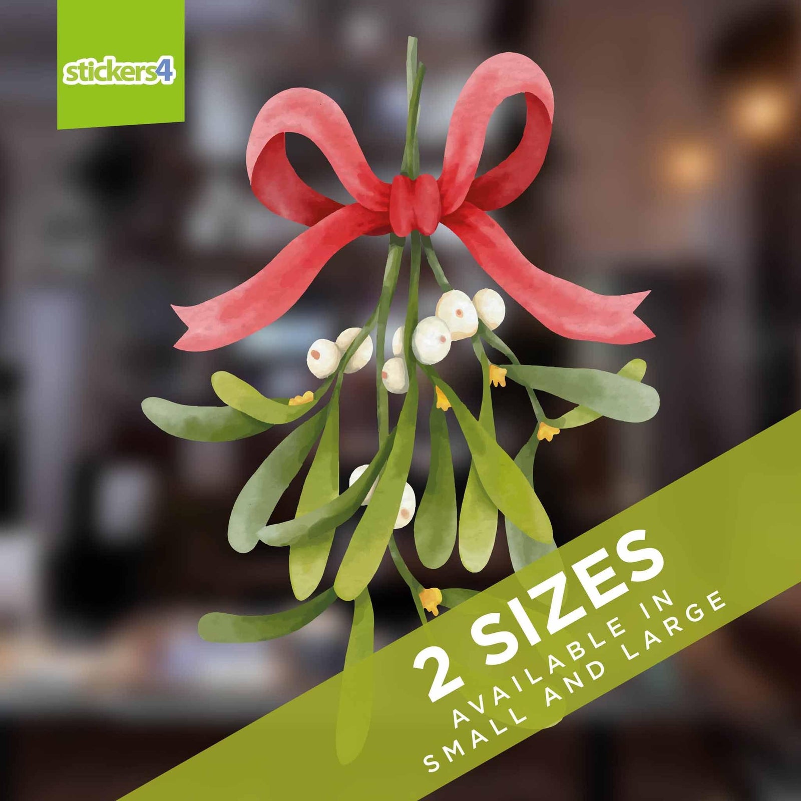 Watercolour Hanging Mistletoe - Christmas Window Cling Christmas Window Display