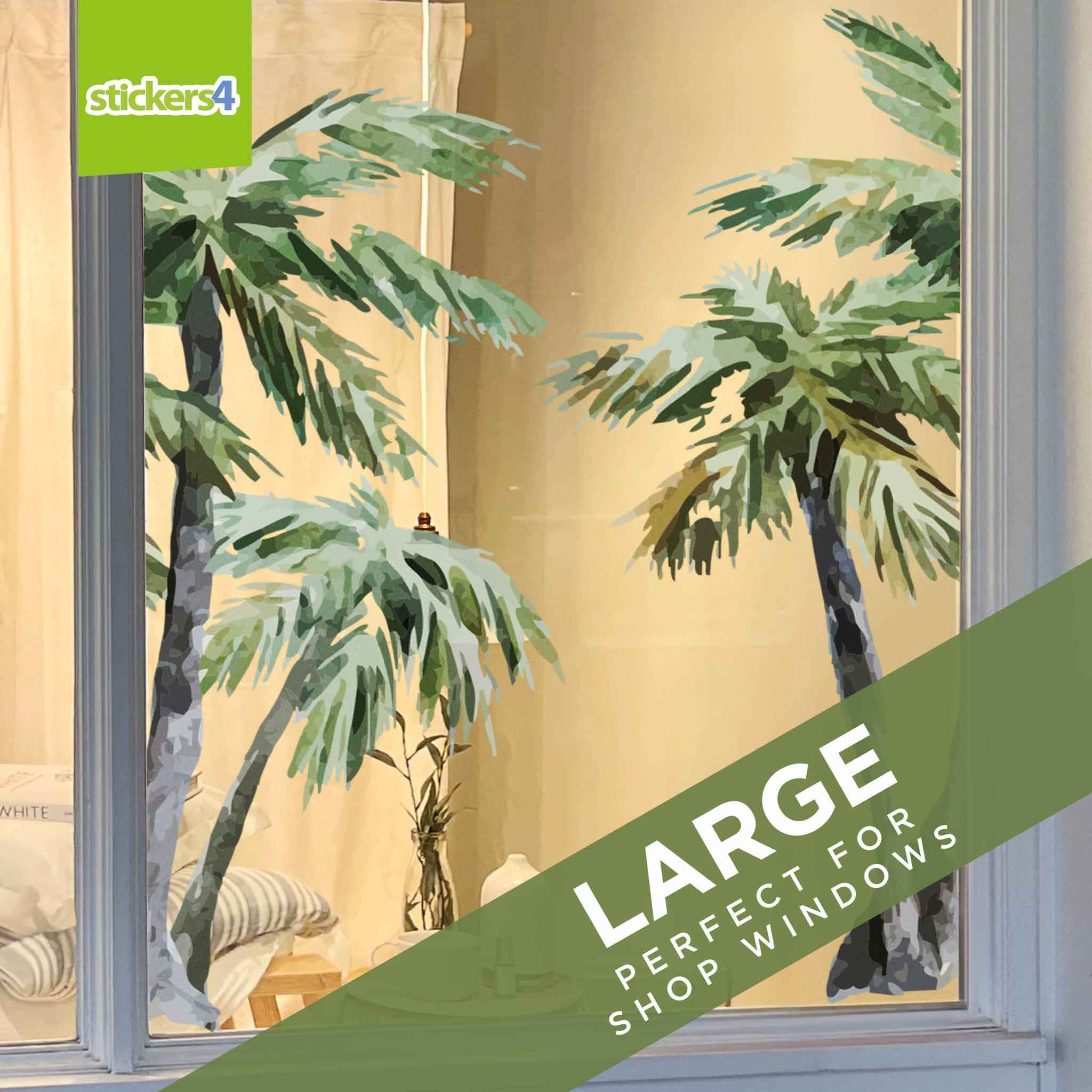 Colourful Tree Window Sticker Watercolour Palm Tree Window Stickers | Summer Window Display