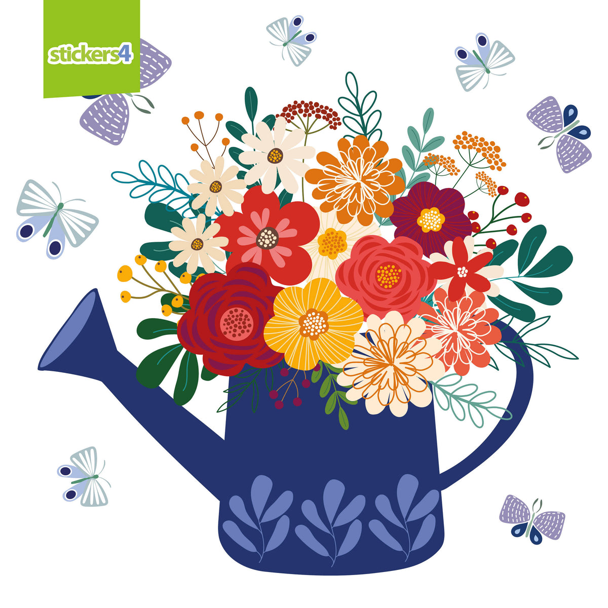 Watering Can Bouquet with Butterflies Window Sticker