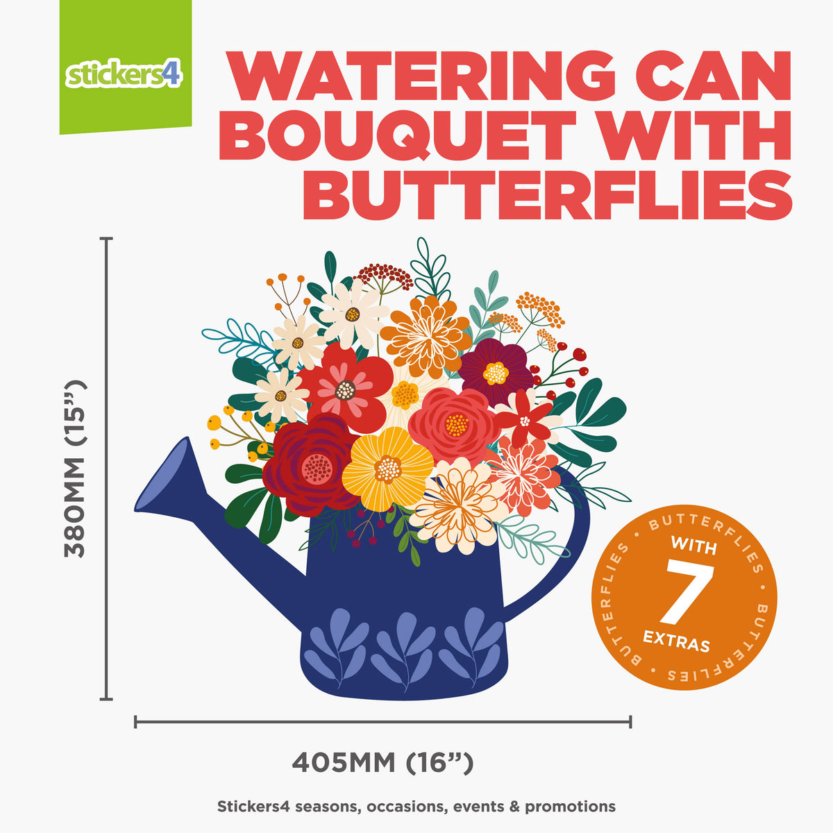 Watering Can Bouquet with Butterflies Window Sticker