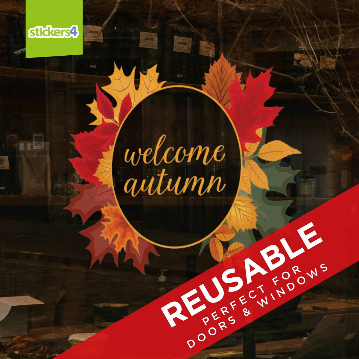 Welcome Autumn Wreath Window Sticker