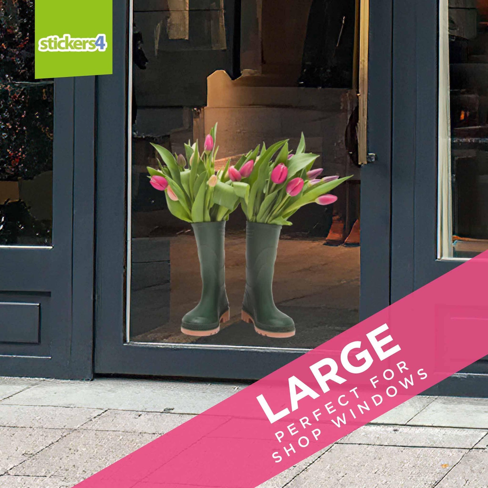 Wellies & Tulips Window Sticker Seasonal Window Display