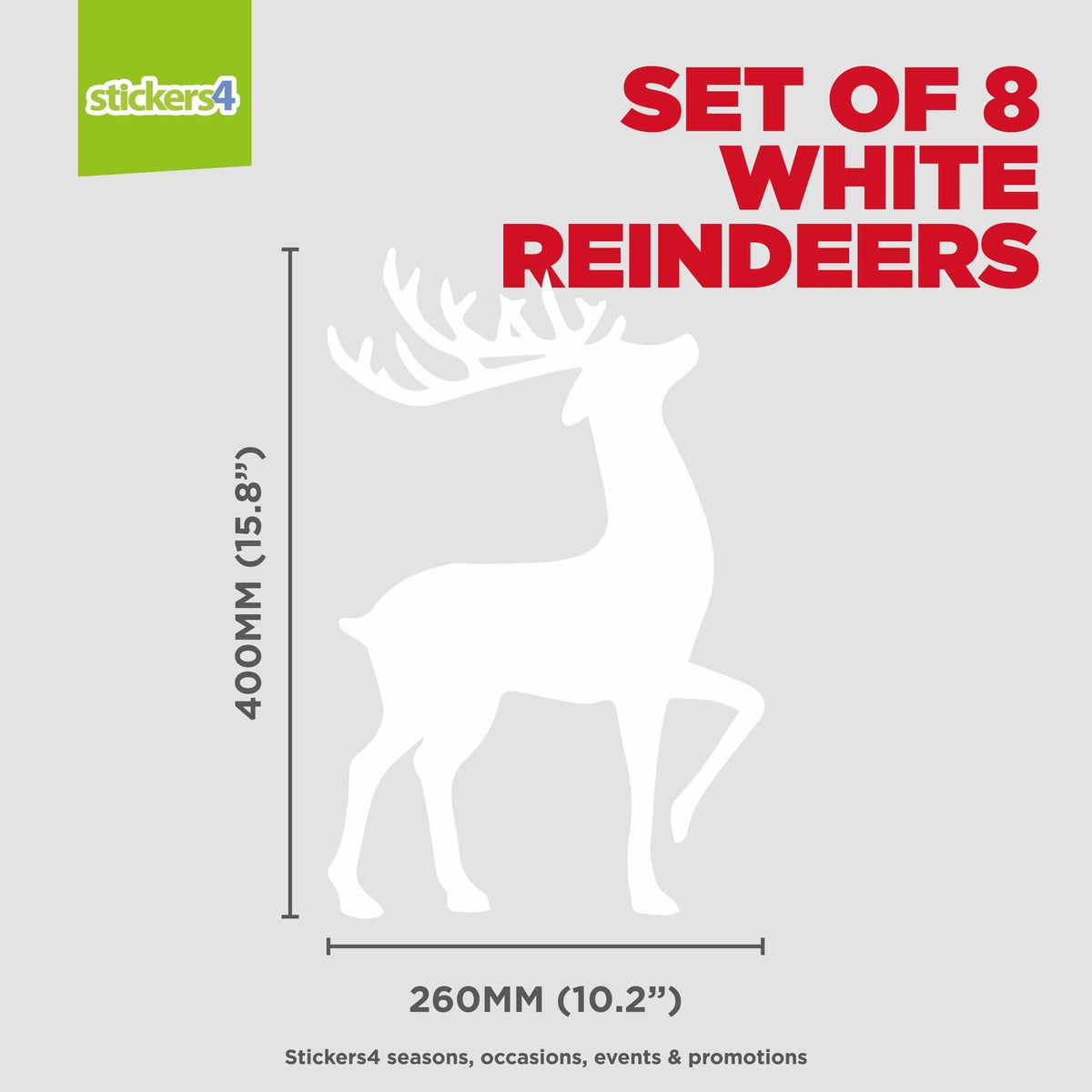 Set of 8 White Reindeer Silhouette Window Cling Stickers Christmas Window Display