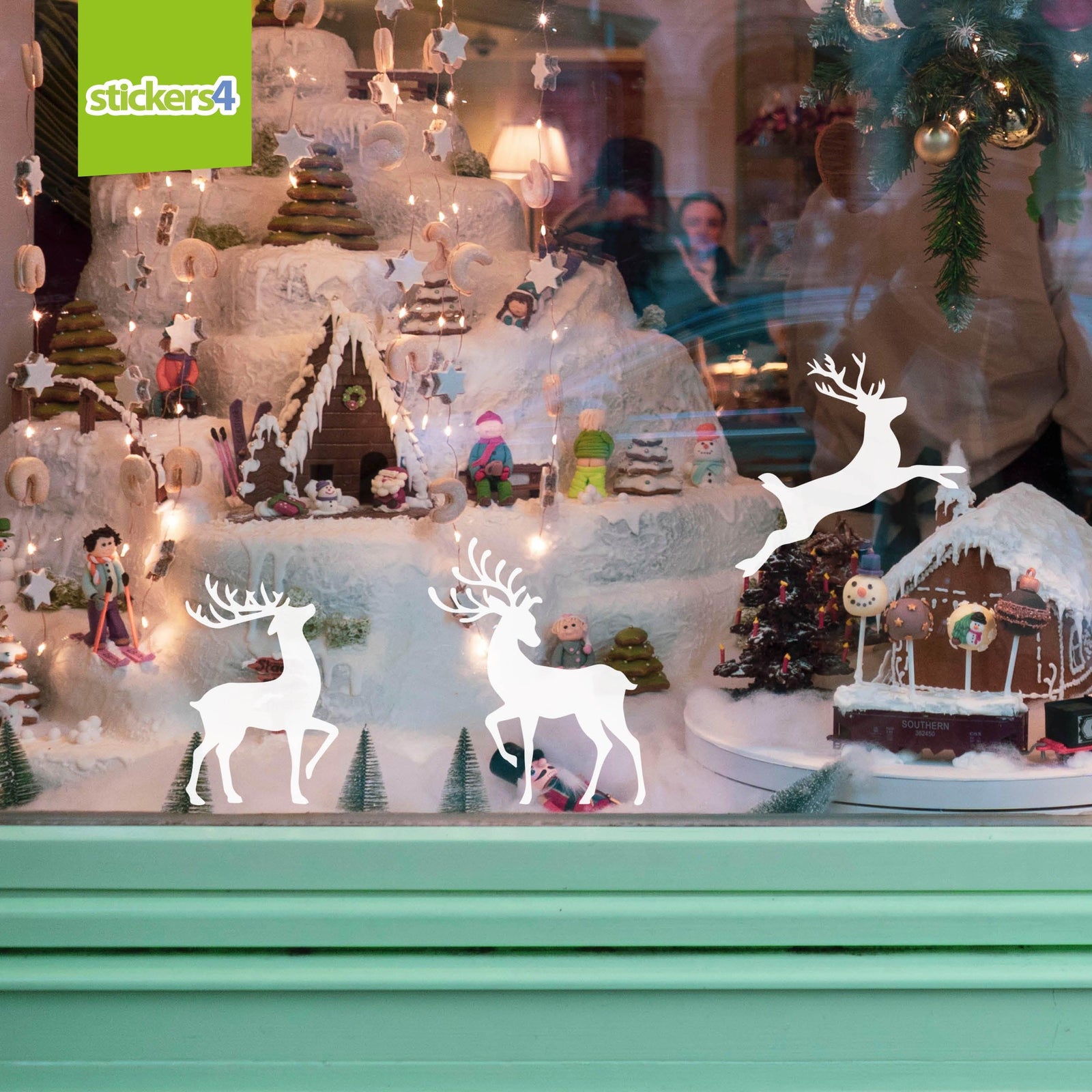 Set of 8 White Reindeer Silhouette Window Cling Stickers Christmas Window Display
