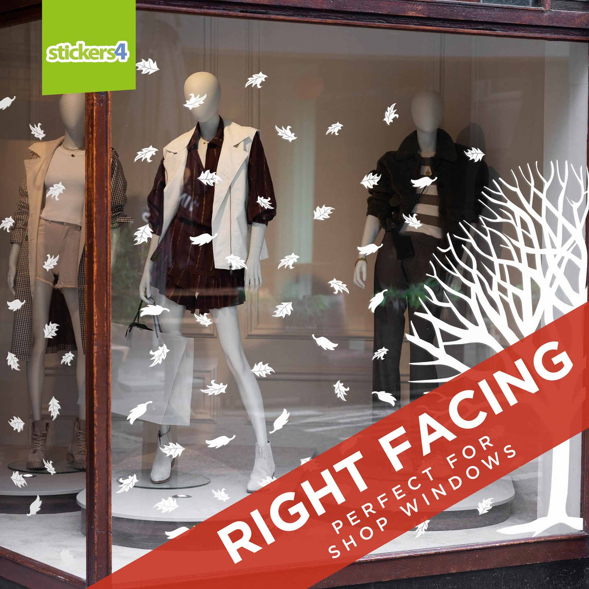 Large White Tree with Leaves Autumn/Winter Shop Window Sticker