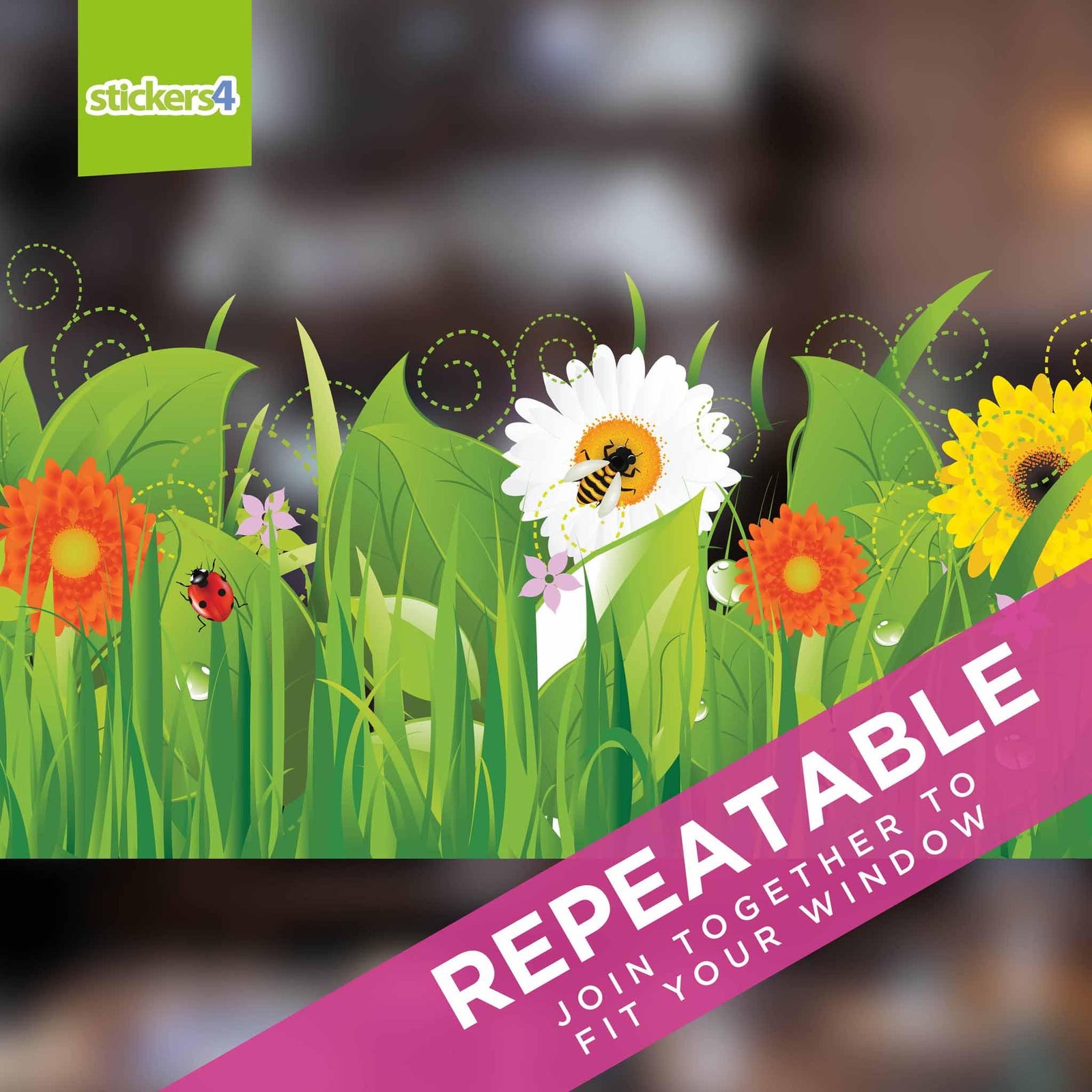 Wild Grass with Flowers and Insects Border Spring Window Displays