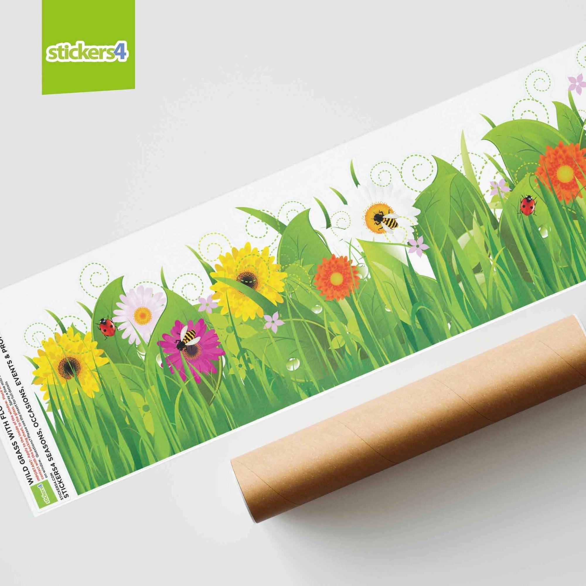 Wild Grass with Flowers and Insects Border Window Sticker