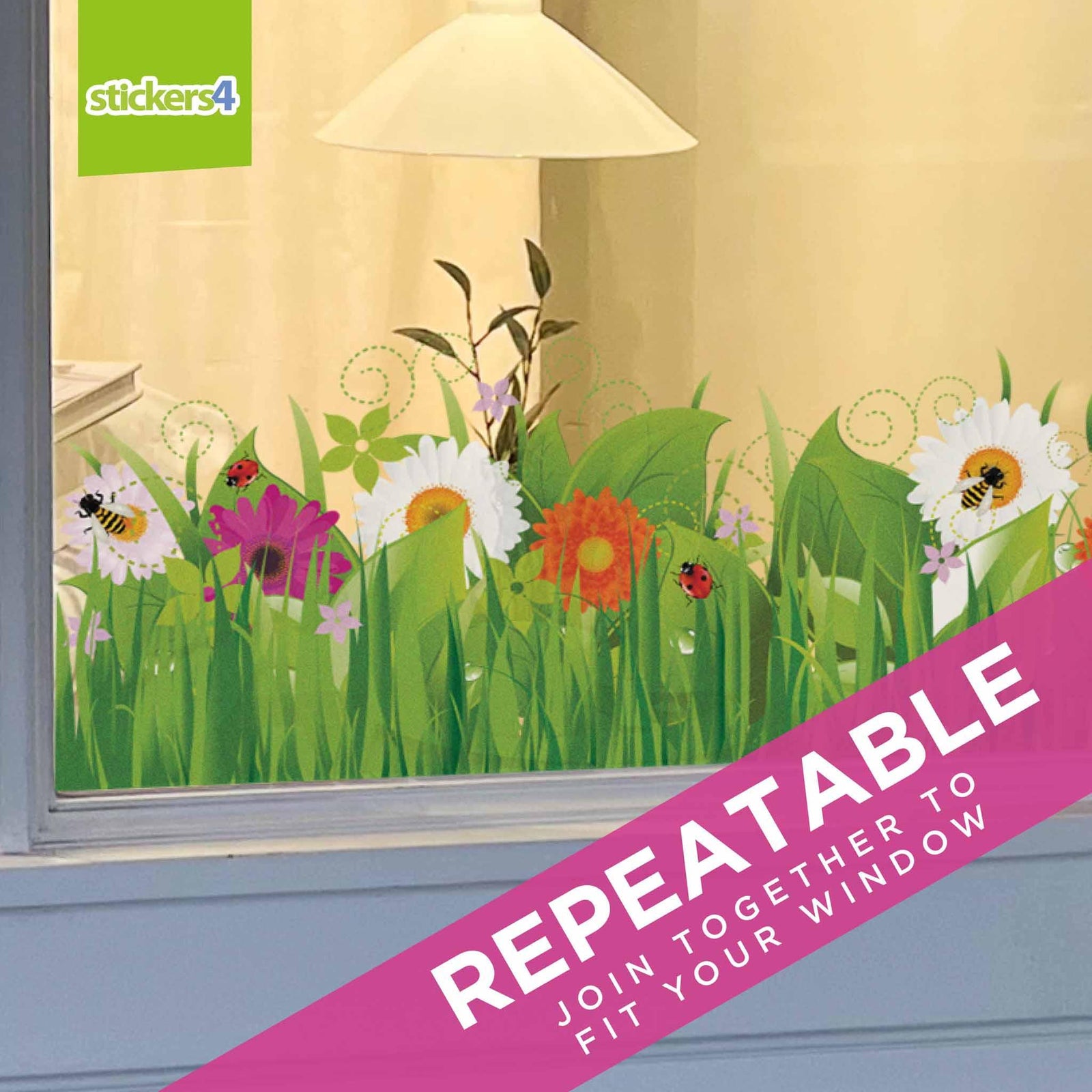 Wild Grass with Flowers and Insects Border Spring Window Displays