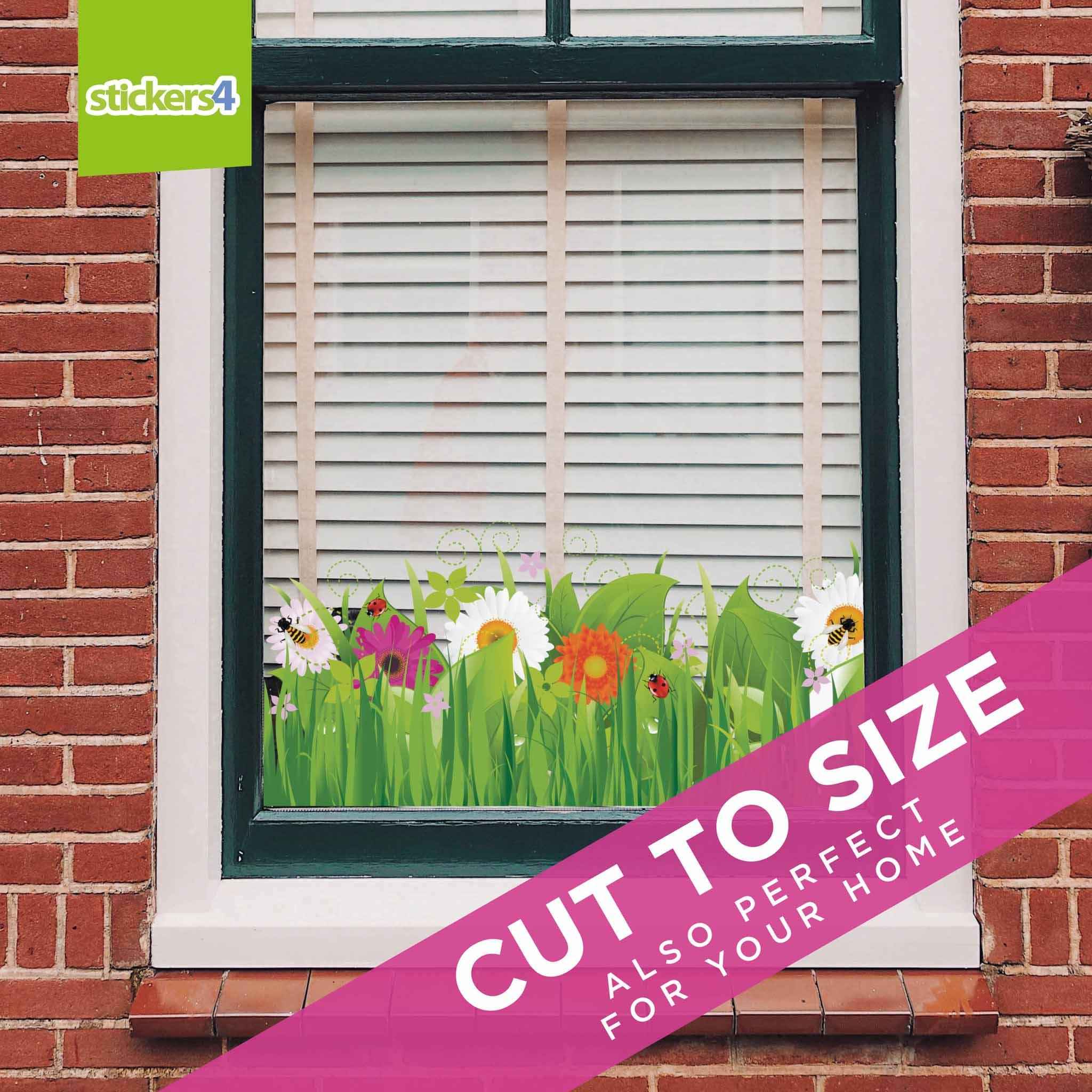 Wild Grass with Flowers and Insects Border Window Sticker