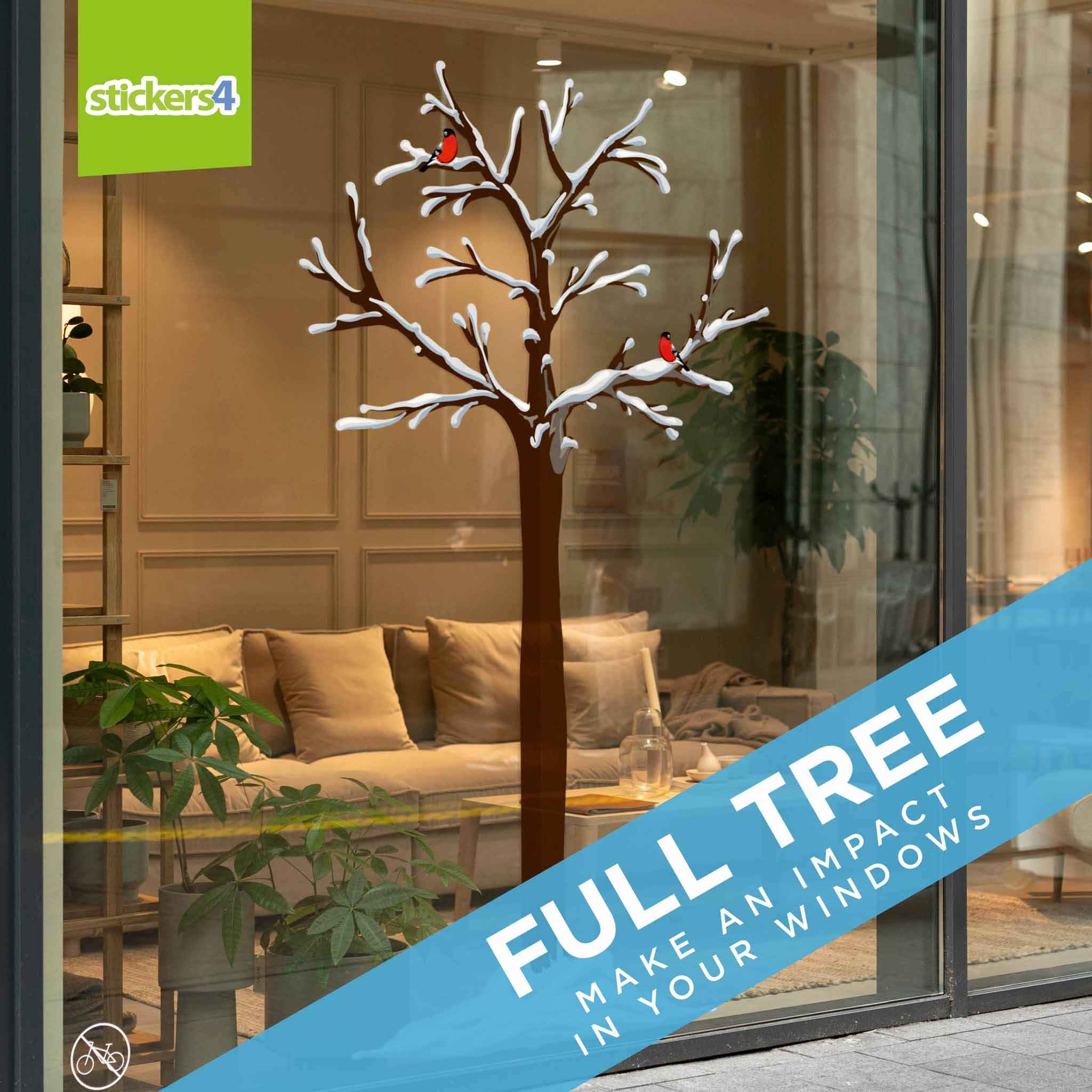 Colourful Tree Window Sticker Colour Winter Tree with Snow | Window Cling Sticker | Stickers4