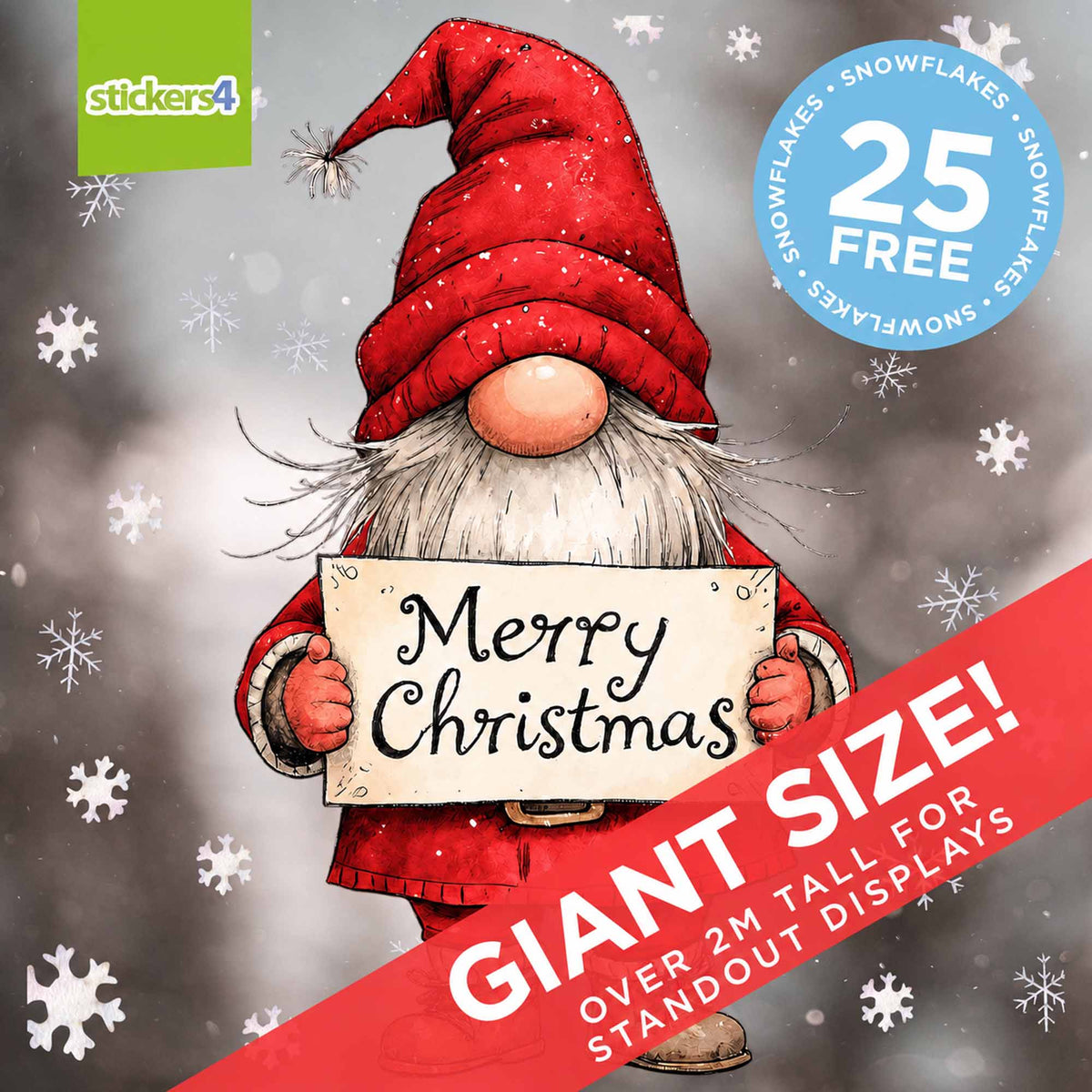 Giant Merry Christmas Gnome Window Sticker